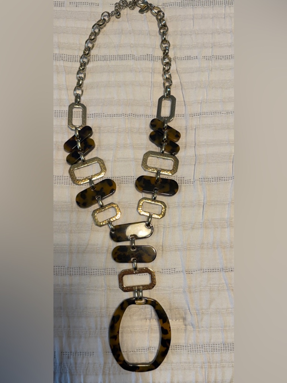 Chico’s Tortoiseshell Resin Gold Link Statement Pendant Necklace - Women Jewelry
